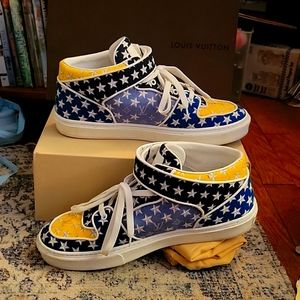 RARE Louis Vuitton Acapulco Monogram Blue Stars Sneakers Size 8.5 Mid-Tops.